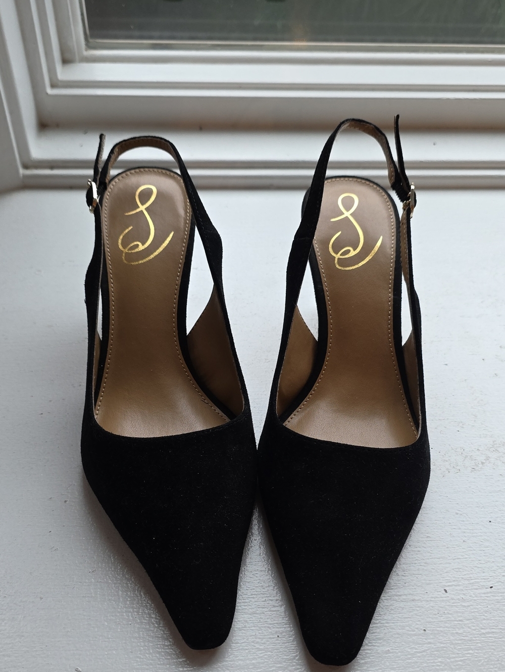Sam Edelman Bianka Slingback Pumps Black Suede NIB EU 37 Pointed Toe